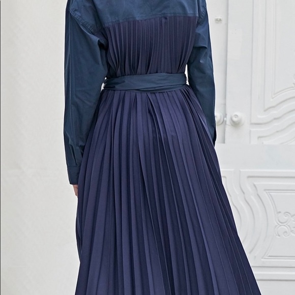 Midi Pleated Shirt Belt Navy Dress - NEW - Picture 5 of 8